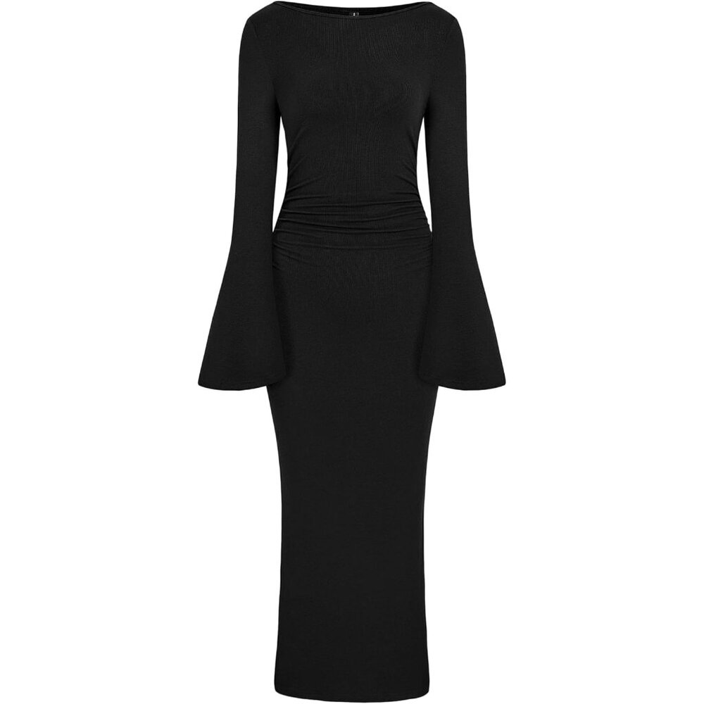Womenâs Maxi Dress Viscose Elastane Long Sleeve Ruched Fitted Party